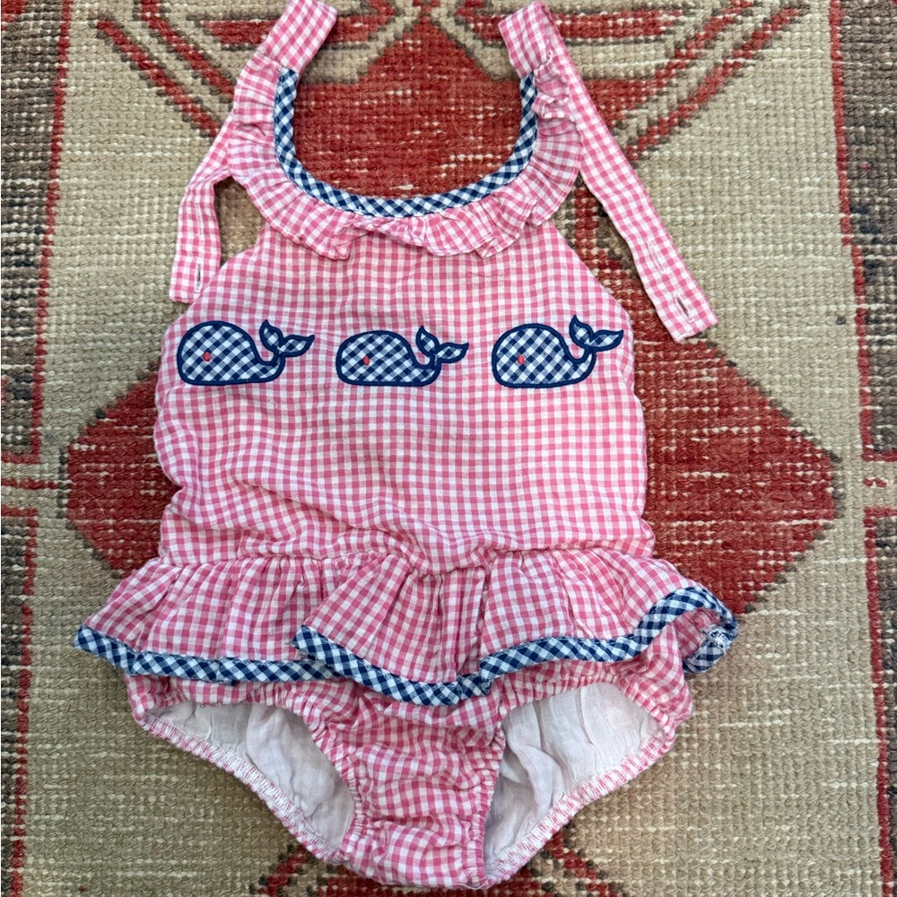 Pink and Blue Whale Patterned Kids Swimsuit